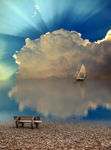 Bench and Greek yacht